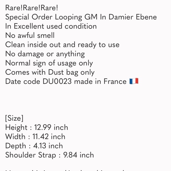 π SPECIAL EDITION π LOOPING GM DAMIER EBENE LOUIS VUITTON FRENCH BAG - Picture 12 of 12